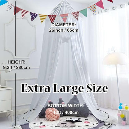 Bed Canopy for Girls, Dreamy Frills Ceiling Hanging Princess Canopy Bedroom Decoration Soft Canopy Net Reading Nook, Extra Large Full Queen Size Bed Canopies - White