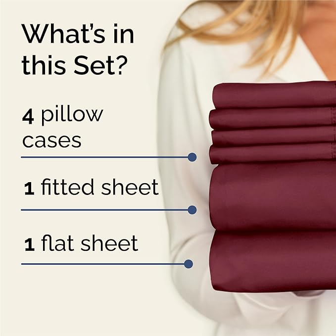 King 6 Piece Sheet Set - Cooling, Comfy & Breathable - Hotel Luxury Bedding, Includes Fitted Sheet for Women, Men, Kids and Teens - 1 Flat, 1 Fitted Sheet, 4 Pillowcases with Deep Pockets - Burgundy