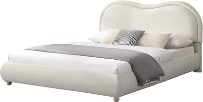 Queen Size Upholstered Platform Bed Frame, Modern Cloud Bedframe with Headboard, Low Profile Bed Floor Bed Frames with Soft Rounded Corners, No Box Spring Required, Easy Assembly, Chenille Cream