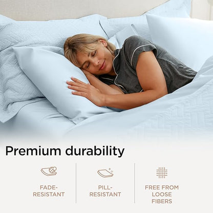 Threadmill California King Sheets, Certified American Supima Cotton Sheets, 1200 Thread Count Hotel Quality Sheet, 4 Piece Luxury Bed Sheets Set with Elasticized Extra Deep Pocket, Light Blue