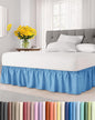 Wrap Around Dust Ruffle Bed Skirt - Denim Blue - for Full Size Beds with 21 Inch Drop - Elastic Strap - Adjustable Pleated Bedskirt with Brushed Fabric and Wrinkle Free - for Women, Men, Kids & Teens