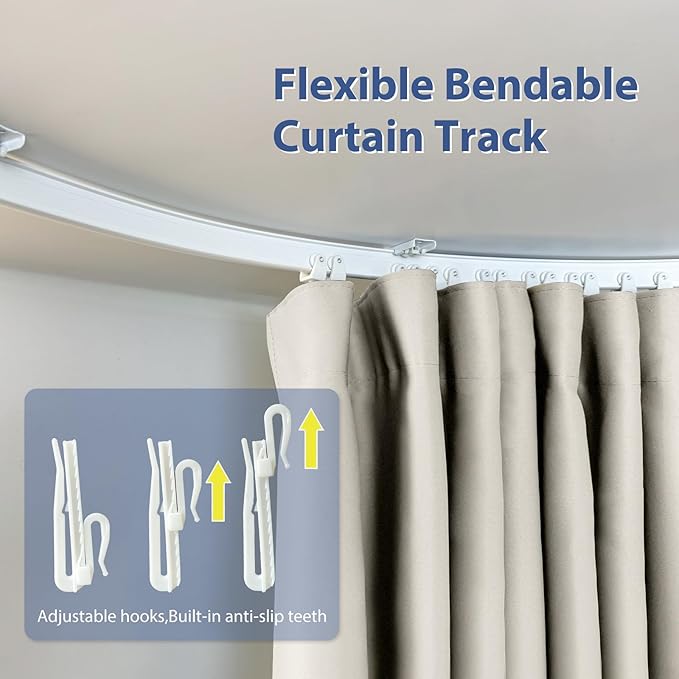 Room Divider Ceiling Mounted Curtains Track Sets Extra Wide Blackout Curtain Flexible Tracks for Bedroom Privacy Partition Separator, 1 Panel Beige Drape and White Rail, W15 x H9ft
