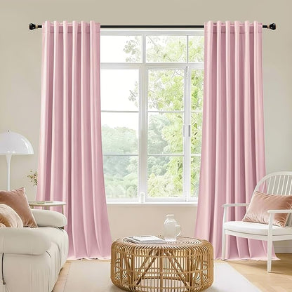 Baby Pink Velvet Curtains 96 Inches for Girls Bedroom, Thermal Insulated Super Soft Room Darkening Curtains Luxury Window Drapes for Living Room Nursery, Back Tab Rod Pocket, W52 x L96, 2 Panels