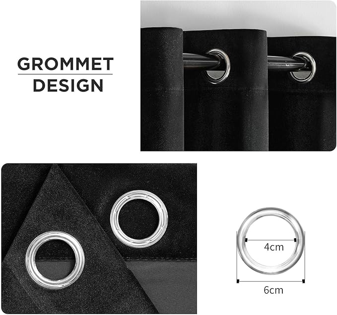 Joydeco Black Velvet Curtains 108 Inches Long, Luxury Grommet Blackout Curtain 2 Panels, Thermal Insulated Privacy Room Darkening Window Drapes for Bedroom Living Room Home Theatre (52Wx108L)
