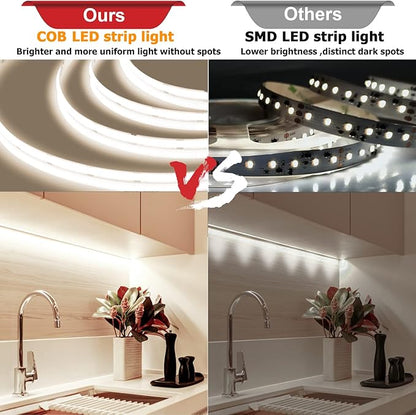 COB LED Strip, White LED Strip Lights 32.8ft, Neutral White 4000K LED Light Dimmable LED Strip, CRI92+, 8mm Width, 24V Flexible COB LED Tape Light for TV, Bedroom, Kitchen Cabinet, Closet.