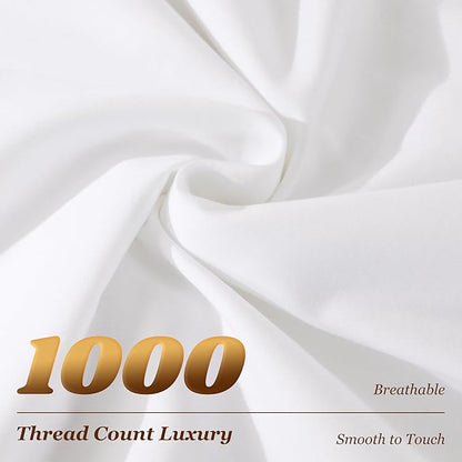 LBRO2M 1000 Thread Count 100% Cotton Sheets Set,King Size Bed Sheet 4 Piece Sets,Long Staple,16 Inches Deep Pocket,All Season,Bedding Super Soft Comforterble Breathable,Sateen Weave(White)