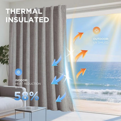 Joydeco Blackout Curtains for Bedroom - 108 Inch Linen Drapes 2 Panels Set, Thermal Insulated Room Darkening Curtains, Linen Textured for Living Room, Rod Pocket & Back Tabs