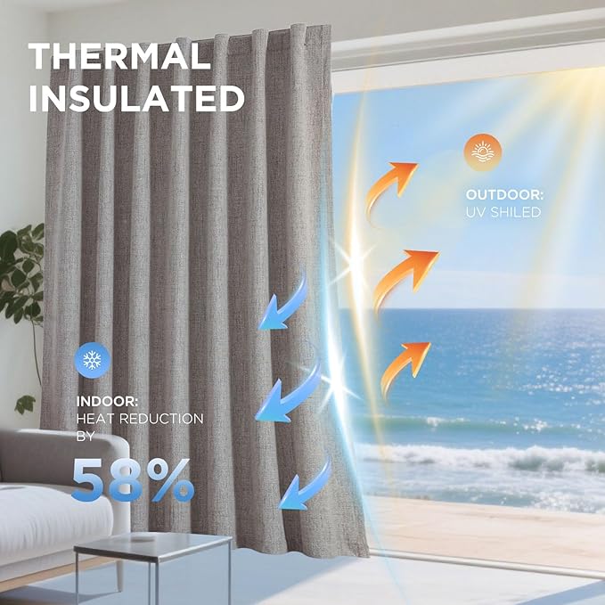 Joydeco Linen Blackout Curtains for Bedroom - 100% Light Blocking 1 Panels, Linen Drapes 100" W x 96" L, Thermal Insulated Room Darkening Curtains for Living Room, Rod Pocket & Back Tabs