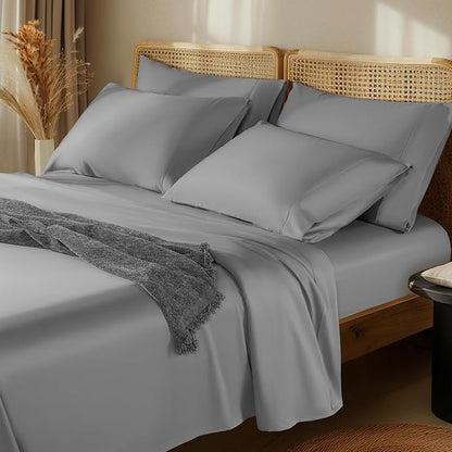 LBRO2M 1000 Thread Count 100% Egyptian Cotton Sheets Set 6 Piece Sets Full Size Bed Sheet Deep Pocket Sheet Set 16" Soft Comfortable All Season (Full, Gray)