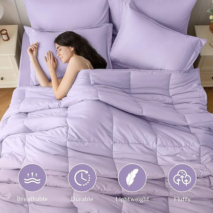 JOLLYVOGUE Full Comforter Set, Ultra-Soft Bed in a Bag Full Size 7 Pieces, Oeko-TEX Certified Bedding Set with Down Alternative Comforter, Sheets, Pillowcases & Shams, Lavender