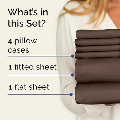 King 6 Piece Sheet Set - Cooling, Comfy & Breathable - Hotel Luxury Bedding, Includes Fitted Sheet for Women, Men, Kids and Teens - 1 Flat, 1 Fitted Sheet, 4 Pillowcases with Deep Pockets - Brown