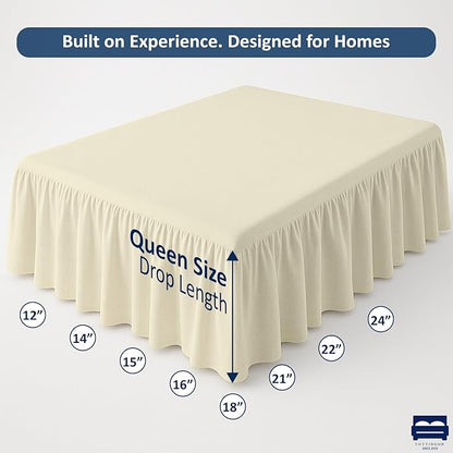 Cottingon Ruffled Bed Skirt with Split Corners-Dust Ruffle - 12" Drop 100% Microfiber Soft,Sheen & Luxurious Look - Bed Skirts (Ivory -Queen)