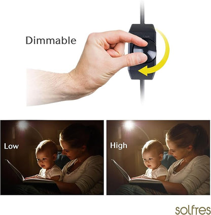 Solfres Patented Innovative Design Headboard Reading Light Pro. No Drilling Book Light for Bedtime Reading. Dimmable LED Book Reading Lamp with Bulb. Movable & Flexible, Gold