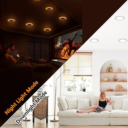 CycevSun 24 Pack 6 Inch LED Recessed Lighting with Night Light - Canless Ultra Thin Wafer Downlight Soffit Pot, Dimmable & 5 Color Temperature Selectable, 12W, ETL & Energy Star