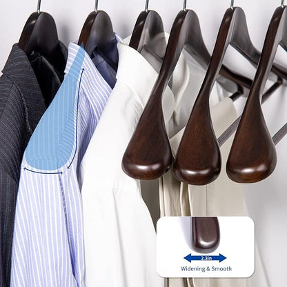 Nature Smile Luxury Mahogany Wooden Suit Hangers - 6 Pack - Wood Coat Hangers,Jacket Outerwear Shirt Hangers,Glossy Finish with Extra-Wide Shoulder, 360 Degree Swivel Hooks & Anti-Slip Bar with Screw