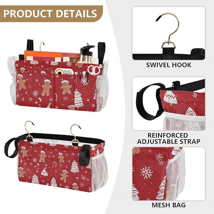 Bedside Caddy Hanging Bunk Bed Caddy Bed Organizer Hanging Pocket with 2 Hooks Bedside Storage Organizer Pocket Bag Holder Gingerbread Christmas Tree01