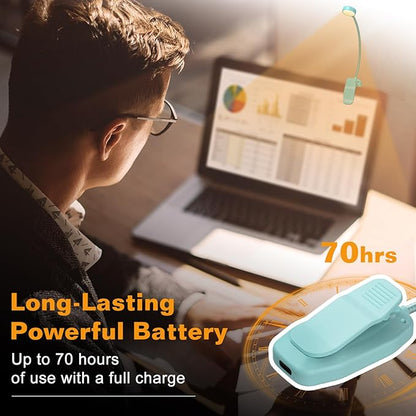 2 Packs Rechargeable Book Reading Light - Adjustable Brightness, 3 Color Temperatures, 30+ Hours Runtime - Eye Care 10 LED Lamp for Reading for Bed,Back to School Gift for Students,Blue & Black