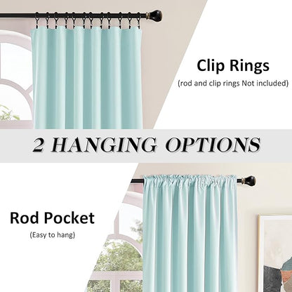 DONREN 2 Panels Blackout Curtain Panels for Bedroom - Room Darkening Thermal Insulated Drapes with Rod Pocket(Aqua,52 by 96 Inch)