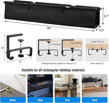 Under Desk Cable Management Tray - Heavy Duty No-Drill Clamp & Screw Mount, 36-Inch Cord Organizer for Home Office, Gaming Setup & Study Room, Holds Power Strip & Large Adapters