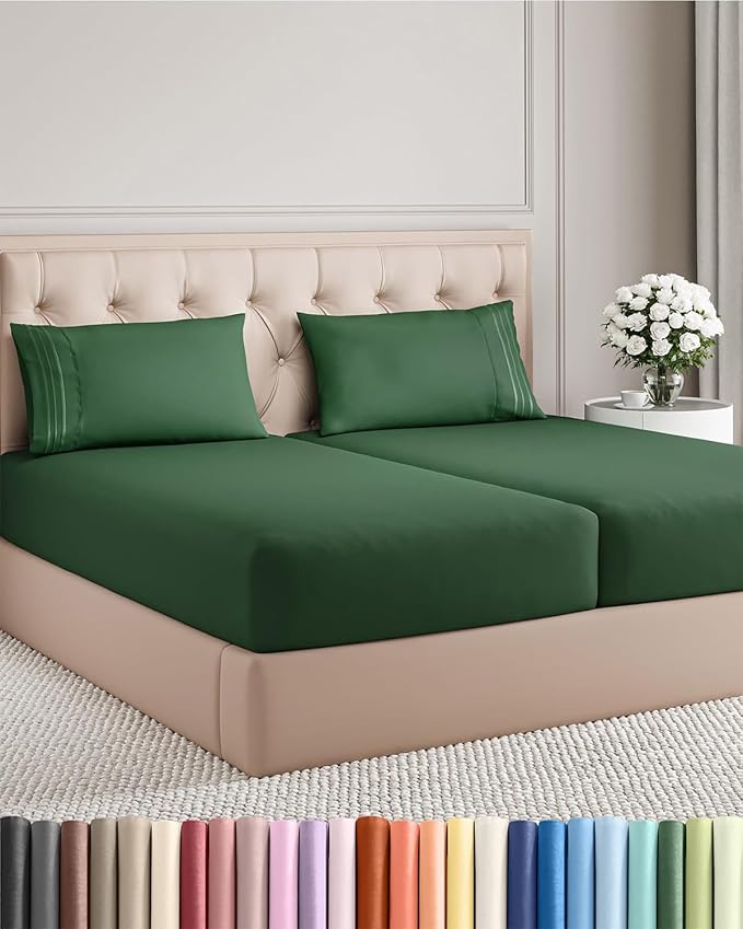Split King Size 5 Piece Sheet Set - Comfy Breathable & Cooling Bed Sheets Set - Hotel Luxury Bedding for Women, Men, Kids, Teens, Boys & Girls - Deep Pockets, Soft, Wrinkle Free - Oeko-Tex - Emerald