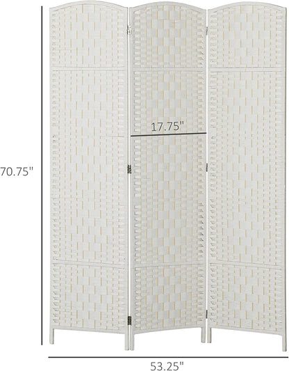 HOMCOM Room Divider, 3 Panel Folding Privacy Screen, 6FT Tall Portable Wicker Weave Partition Wall Divider for Bedroom, Home Office, White