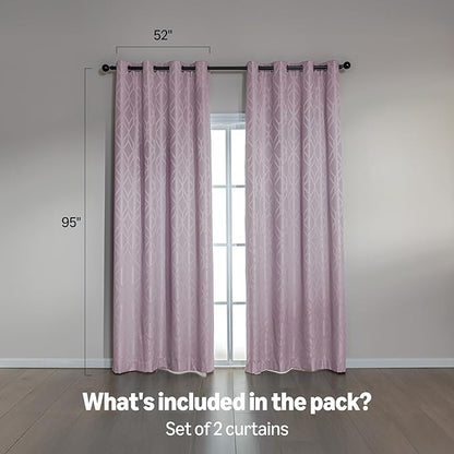 Amazon Basics Jacquard 2-Piece 100% Blackout Curtains, Living Room and Bedroom Drapes, Thermal Insulated Window Treatment, 52"x95", Pink