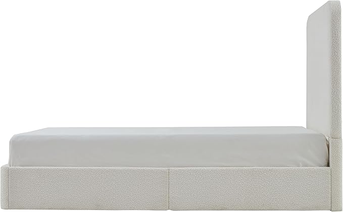 King Size Upholstered Bed Frame, 52" High Headboard Wingback Bedframes, Canter Tall Headboard Floor Platform Beds, No Box Spring Needed No Noise/Easy Assembly/Minimalist, Pearl White Chenille