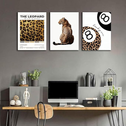 Trendy Leopard Framed Set of 3 Canvas Poster Prints,Picture Modern Artwork Wall Art for Home Décor,Perfect for Adds Wilderness & Elegance to Living Room,Bedroom or Any Interior Space,16Lx12W