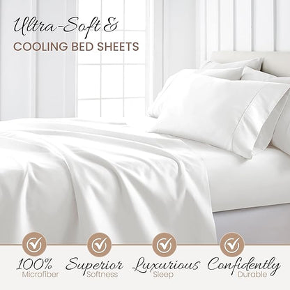 Linen Market Bed Sheets for California King Size Bed (White) - Sleep Better Than Ever with These Soft and Cooling California King Sheets - Deep Pocket Fits 16" Thick Beds - 4 Piece Cal King Sheet Set