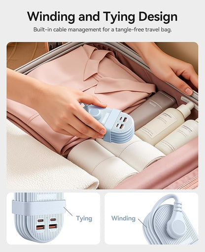 ORICO 65W USB Travel Power Strip, 7 in 1 Charging Station with 3AC, 2 USB-A, 2 USB-C, Flat Plug and 4ft Thin Extension Cord, Fast Charger for MacBook, iPad, iPhone 17/16/15 - TK65