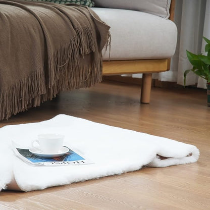 Latepis White Fluffy Rug 2x4 Small Throw Area Accent Rugs Washable Faux Rabbit Fur Shag Rug for Chair Couch Cover Floor Nursery Cute Rugs for Bederoom