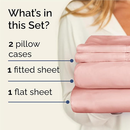 Twin XL 4 Piece Sheet Set - Cooling, Comfy & Breathable - Hotel Luxury Bedding, Includes Fitted Sheet for Women, Men, Kids & Teens - 1 Flat, 1 Fitted Sheet, 2 Pillowcases w/Deep Pockets - Baby Pink
