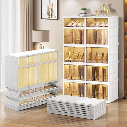 5-Tier Foldable Shoe Rack Organizer for Closet 20Pairs Plastic Collapsible Shoes Storage Box Clear Shoe Boxes Stackable with Door Easy Assembly Shoe Cabinet Bins with Lids Large