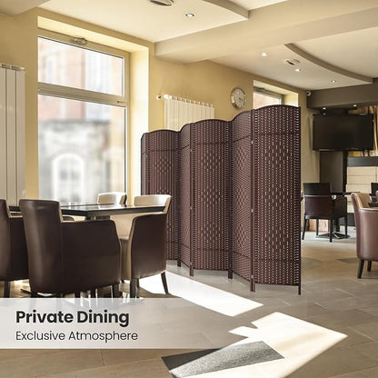 6 Panel Room Divider,6Ft Folding Privacy Screen,Tall - Extra Wide Foldable Panel Partition Wall Divider with Diamond Double-Weaved Hand-Woven Design Room Screen Divider