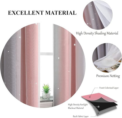 Star Kids Room Curtains, 63 Inch Length, 2 Panels, Light Blocking, Nursery & Girls Style