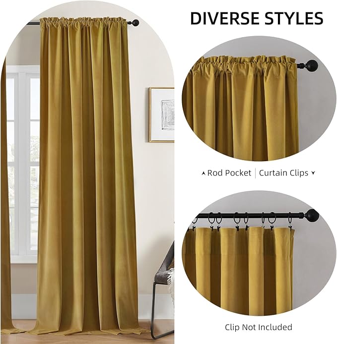 Joydeco Brown Velvet Curtains 108 inch Length 2 Panels, Luxury Blackout Rod Pocket Thermal Insulated Window Curtains, Super Soft Room Darkening Drapes for Living Dining Room Bedroom,W52 x L108 inches