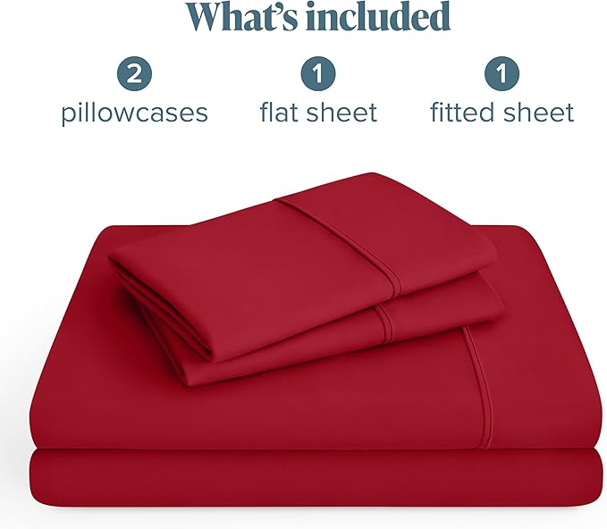 Bare Home Hotel Luxury Twin XL Sheet Set, Extra Soft - 4 Piece Set - Deep Pockets - Easy Fit - Cooling & Breathable - Wrinkle, Fade, Stain Resistant - Includes 2 Pillowcases (Twin XL, Red)