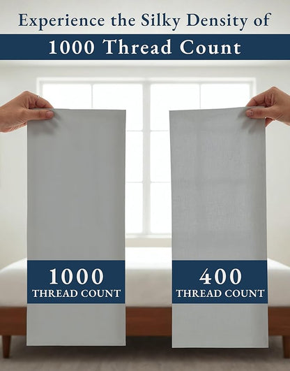 LANE LINEN 100% Egyptian Cotton Twin Sheets Set - 1000 Thread Count, Sustainably Produced Luxury Hotel Like Thick Twin Sheets, Naturally Temperature Regulating Machine Washable - Silver