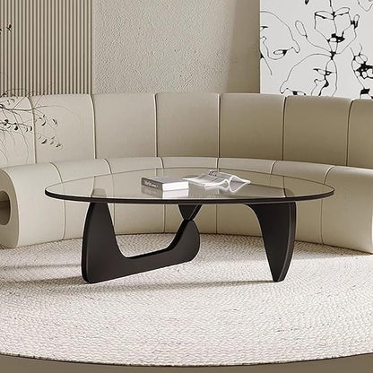 Modern Glass Coffee Table, Mid Century Small Coffee Table, Coffee Table for Living Room,Suitable for Bedroom Living Room Reception Office Tables (Black/Transparent, Small)