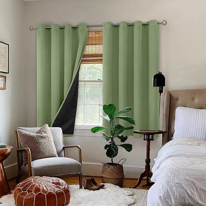 BGment Short 100% Blackout Curtains for Bedroom, Thermal Insulated Energy Efficiency Noise Reducing Grommet Curtains 54 Inch Length with Liner for Small Window 2 Panels Each 52 Inch Wide, Grass Green