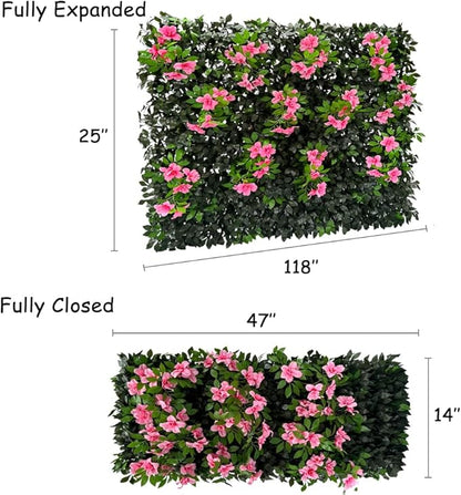 Sumery Expandable Fence Privacy Screen for Balcony Patio Outdoor,Decorative Faux Ivy Fencing Panel,Artificial Hedges (Single Sided Leaves) (1, Branches -Pink Fowers)