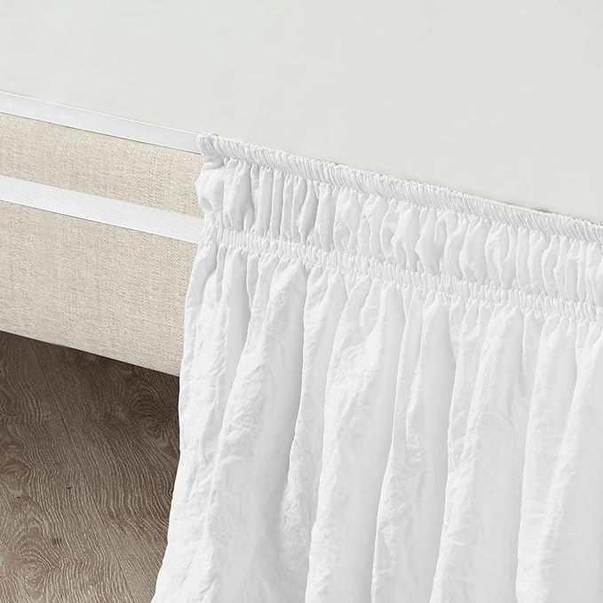 Lush Decor Ruched Ruffle Elastic Easy Wrap Around Bed Skirt Single Queen/King/Cal King White - Queen Bed Skirt - Dust Ruffle - Gray Bedskirts