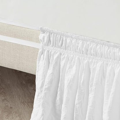 Lush Decor Ruched Ruffle Elastic Easy Wrap Around Bed Skirt Single Queen/King/Cal King White - Queen Bed Skirt - Dust Ruffle - Gray Bedskirts