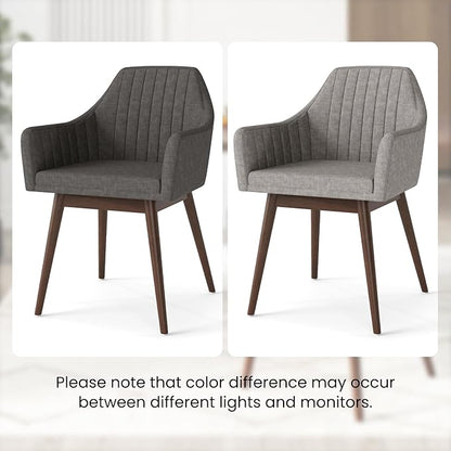 Giantex Upholstered Dining Chairs Set of 2, Mid Century Kitchen Chairs with Solid Wood Legs, Wrap-Around Backrest, Modern Accent Armchair for Living Room, Dining Room, Bedroom, Light Grey
