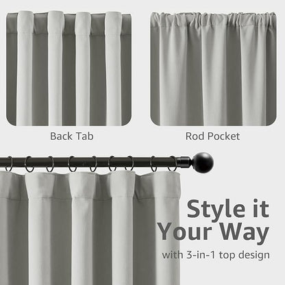 jinchan Chenille Blackout Curtains 96 Inches Long 2 Panels Light Grey Thermal Insulated Curtains for Living Room Bedroom Triple-Weave Noise Reducing Drapes Back Tab Privacy Window Curtains 50x96 Inch