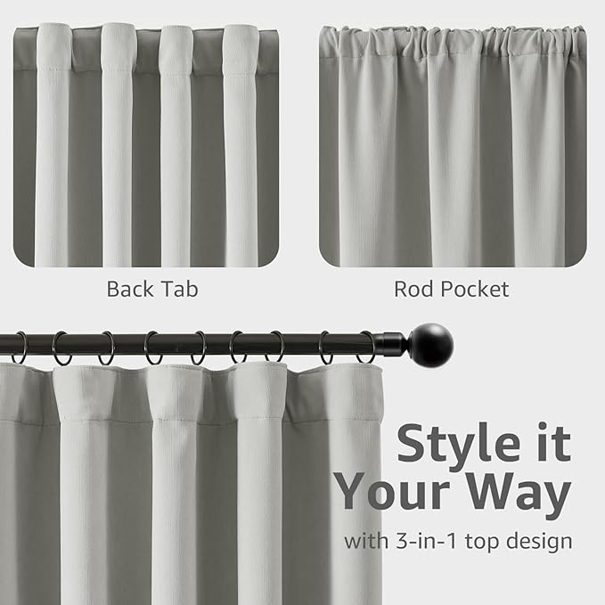 jinchan Chenille Blackout Curtains 108 Inches Long Light Grey Thermal Insulated Curtains for Living Room Bedroom 2 Panels Noise Reducing Drapes Back Tab Full Privacy Window Curtains 50x108 Inch