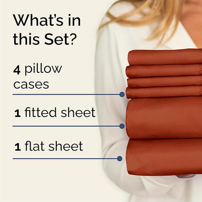 Cal King 6 Piece Sheet Set - Cooling & Breathable - Hotel Luxury Bedding, Includes Fitted Sheet for Women, Men, Kids and Teens - 1 Flat, 1 Fitted Sheet, 4 Pillowcases with Deep Pockets - Terracotta