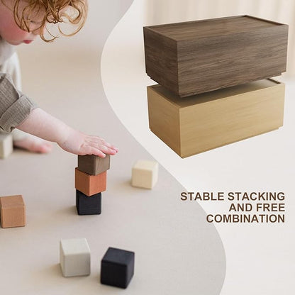 Stackable Storage Drawers, Wooden Drawer Storage Organizer, Modern Nightstands with Wooden Drawers, Small Storage Cabinet, Modular Design, Available in 2 Sizes for Versatile Use Grey and Walnut
