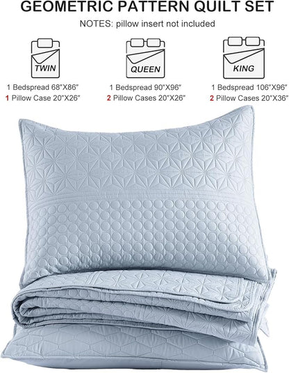 HORIMOTE HOME Light Blue Twin Size Quilt Set - Soft Microfiber Bedspread with 1 Sham, Lightweight & All-Season Geometric Coverlet for Cozy Bedding
