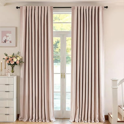 jinchan Chenille Blackout Curtains 108 Inches Long Light Pink Thermal Insulated Curtains for Living Room Bedroom 2 Panels Triple Weave Noise Reducing Drapes Girls Room Curtains Back Tab 50x108 Inch